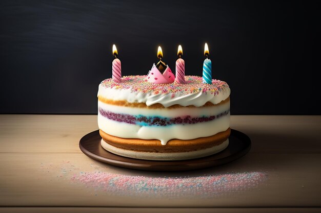 Photo cake with candle and cup cake