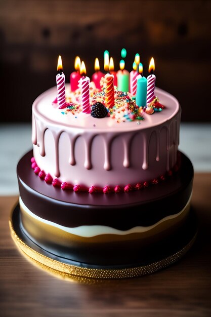 Photo cake with candle and cup cake