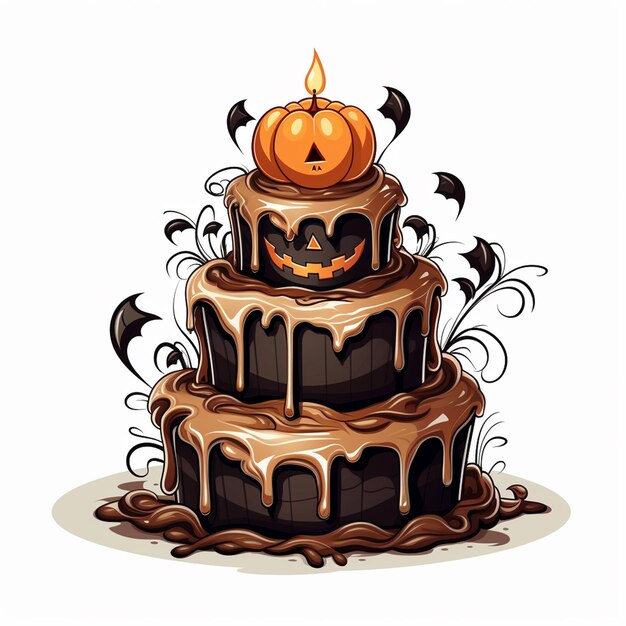 A cake with a candle on it that says halloween.