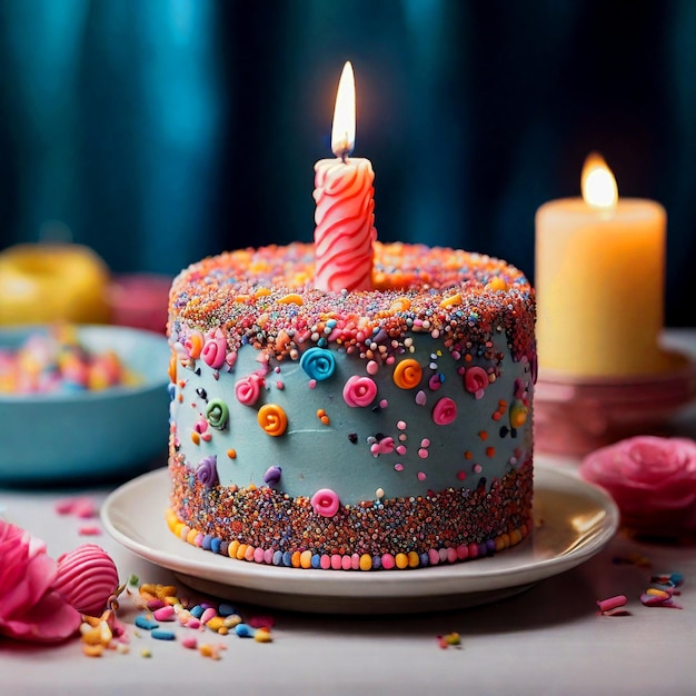 a cake with a candle on it that says quot happy birthday quot