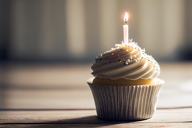 Cake with candle on the table Generative AI