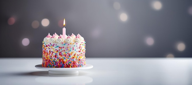 cake with candles on blurred background Generative AI