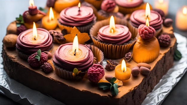 A cake with candles and a candle