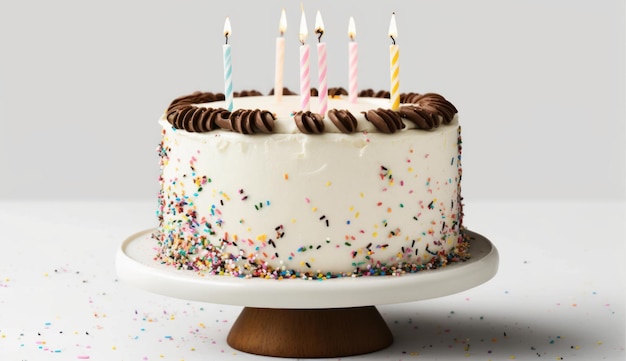 생일이라는 단어가 적힌 촛불이 달린 케이크