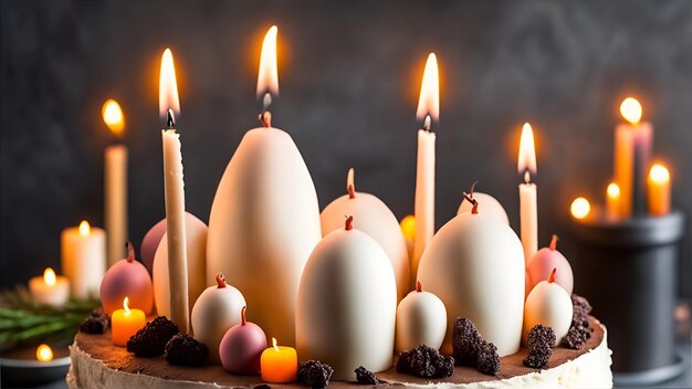 A cake with candles and a number of candles on it