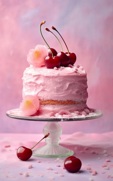 A cake with cherry on top