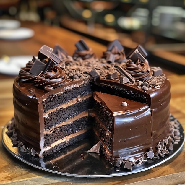 a cake with chocolate icing and chocolate on it