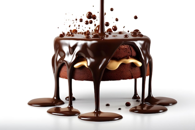 A cake with chocolate sauce dripping down the side