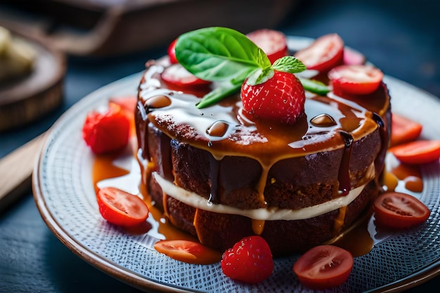 a cake with chocolate and strawberries on it