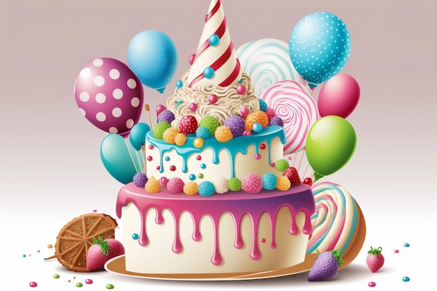 A cake with a cone on it and the word candy on the top.