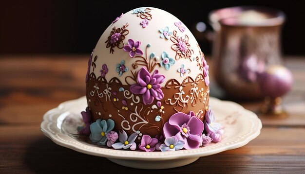 a cake with a decorated easter egg on it