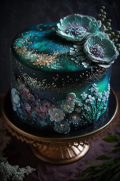 A cake with a floral pattern on it