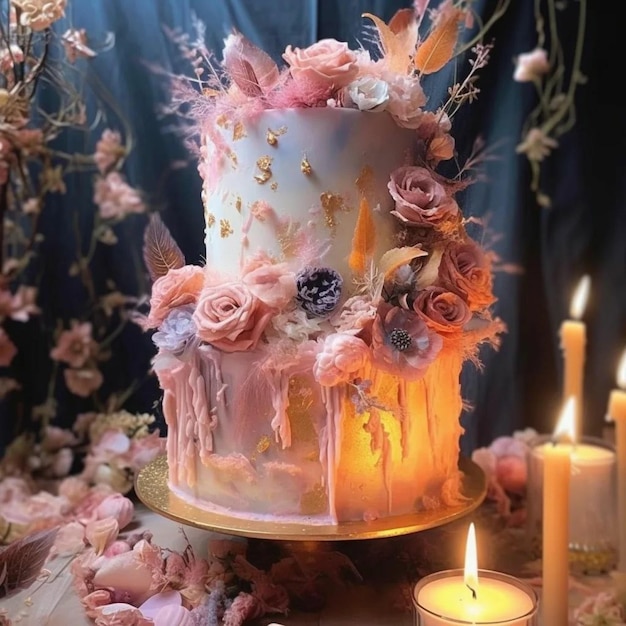 A cake with flowers on it