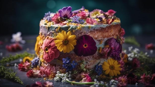 A cake with flowers on it