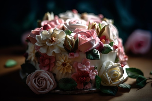 A cake with flowers on it