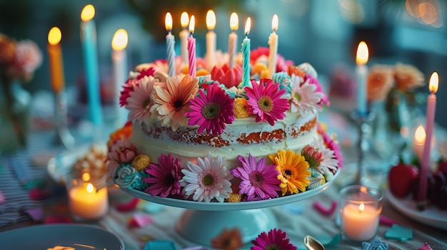 Cake With Flowers on Table