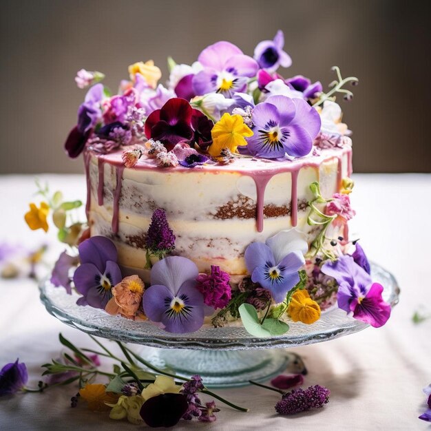 Foto una torta con dei fiori sopra