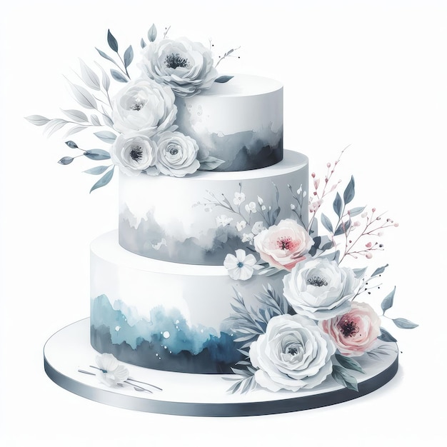 花と結婚式の言葉が書かれたケーキ