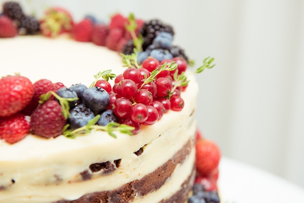 Cake with fresh berries. Close-up.