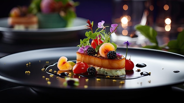 a cake with fruit and flowers on it