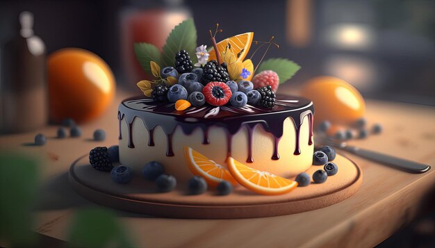 Cake with fruit Generative AI