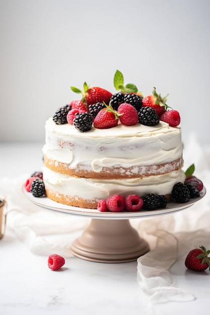 Foto una torta con dei frutti e una torta sul piatto