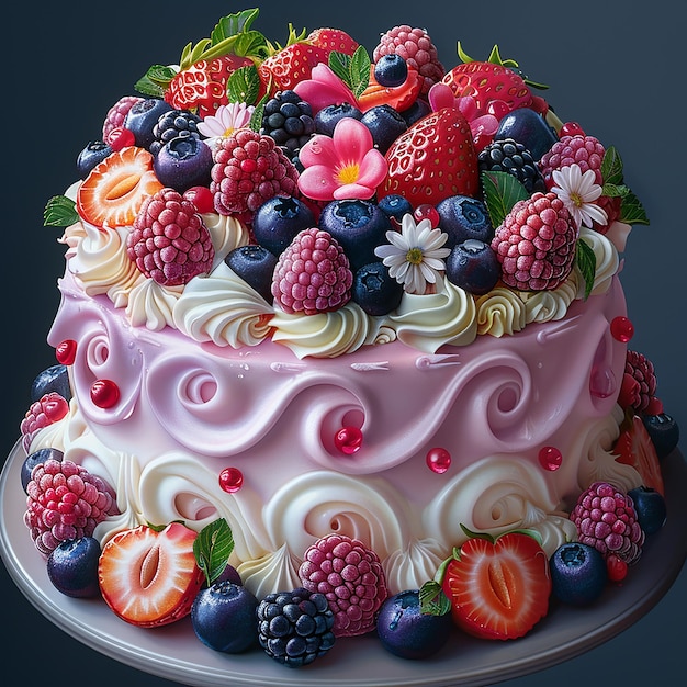 a cake with fruit on it and the word fruit on the bottom