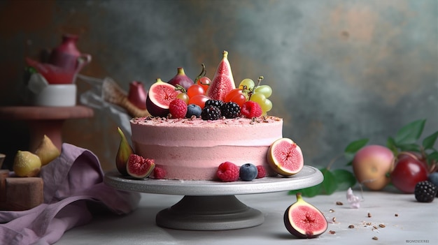 A cake with fruit on it