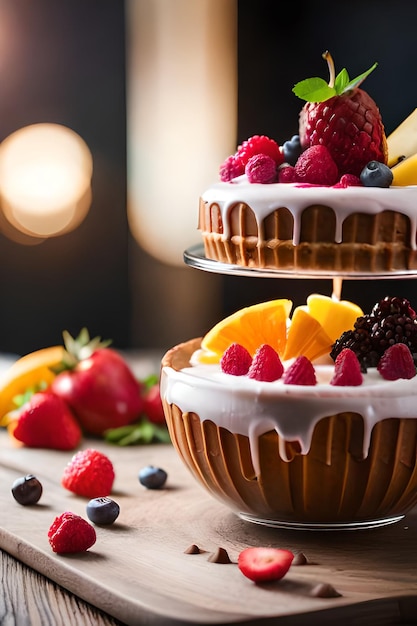 A cake with fruit on top