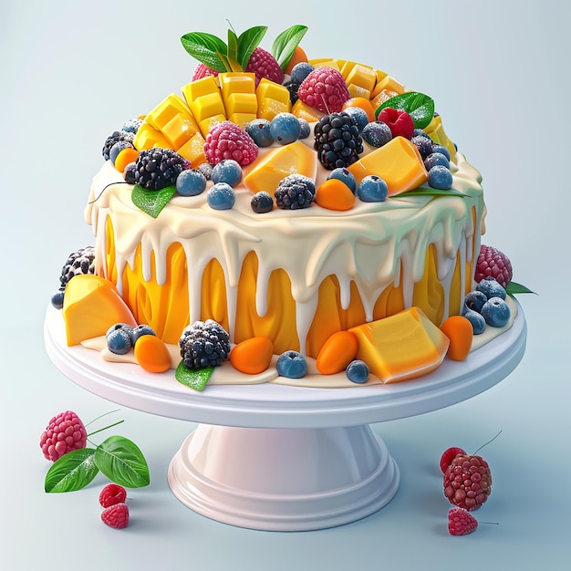 cake with fruits cream Chocolate and vanilla cake