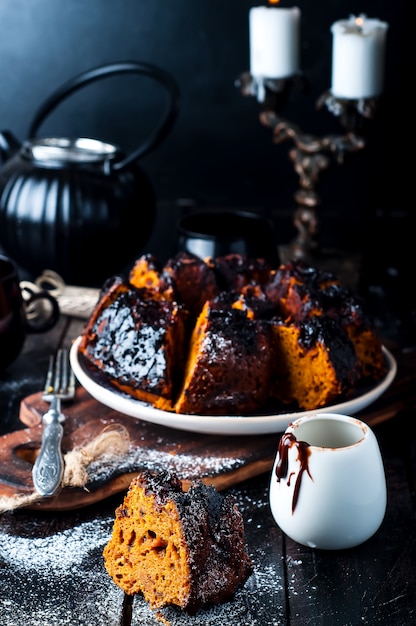 Cake with jam and chocolate