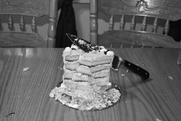 Photo cake with knife resting in it