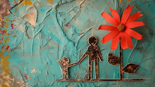 Photo a cake with a man and a woman holding hands and a flower on it