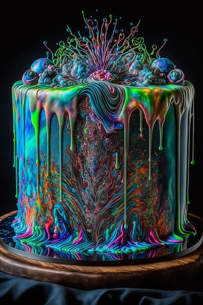 Una torta con colori al neon sopra