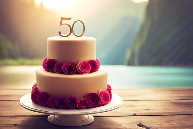 Photo a cake with the number 50 on it