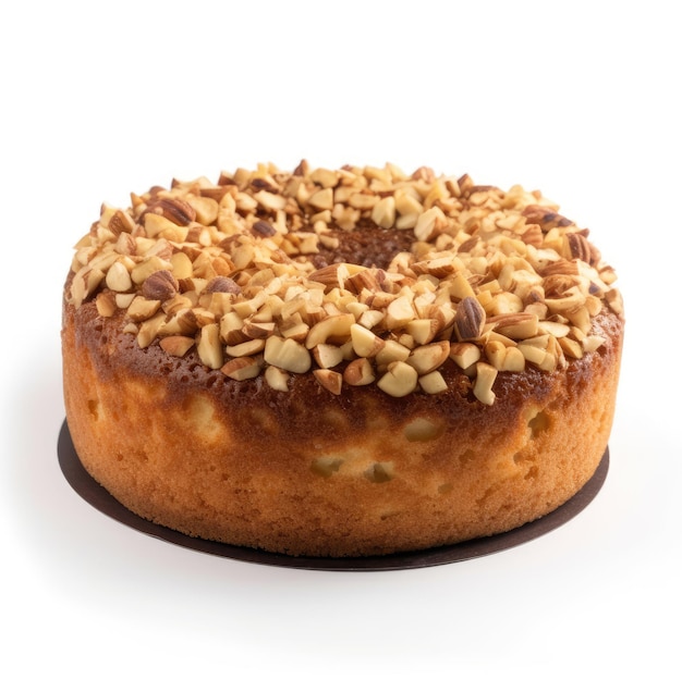 A cake with nuts on top of it