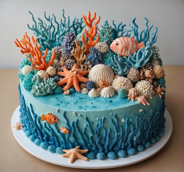 Photo a cake with the ocean theme on it