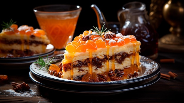 cake with oranges and nuts