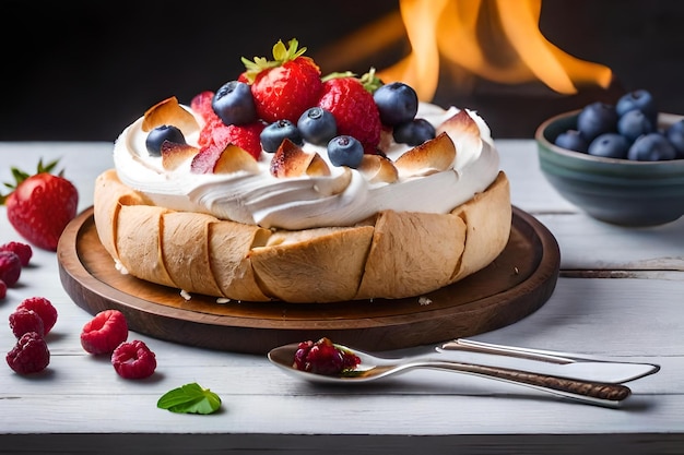 A cake with a piece of cake and a spoon on it