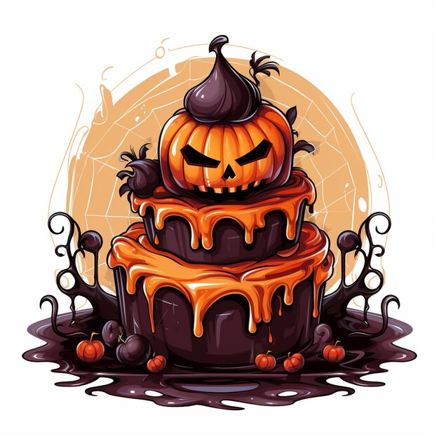 A cake with a pumpkin on it and a pumpkin on the top.