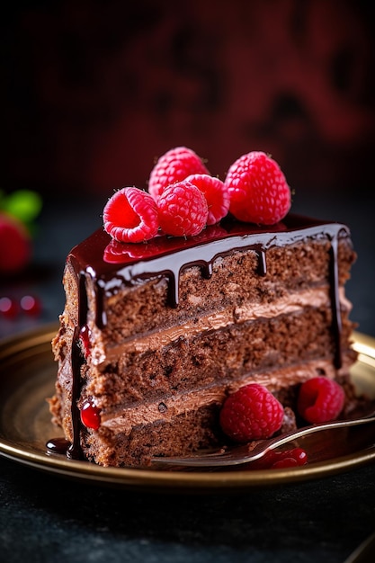 a cake with raspberries on it and a spoon.