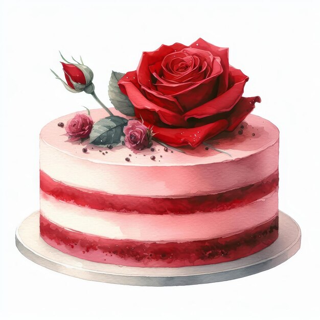 a cake with a red rose and a rose on it