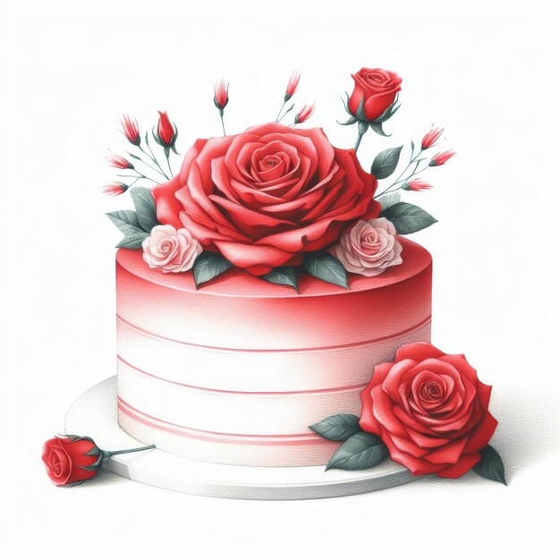 a cake with a red rose and a rose on it