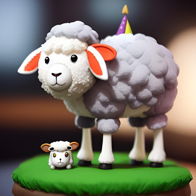 A cake with a sheep on it and a sheep on the side.