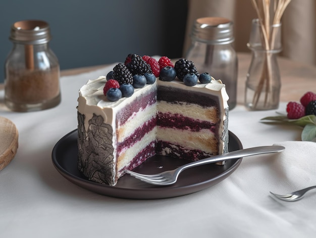 A cake with a slice cut out of it