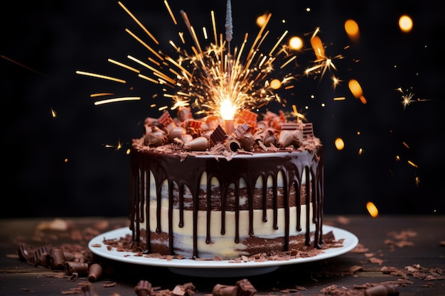 Cake with sparkler for birthday or celebration