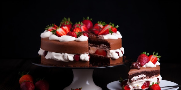 A cake with strawberries on it