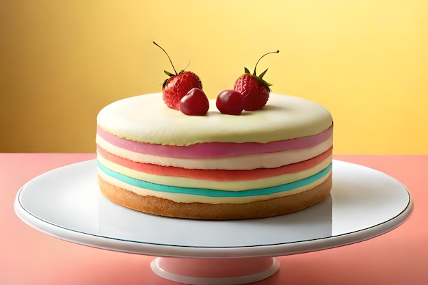 A cake with a strawberry filling on top