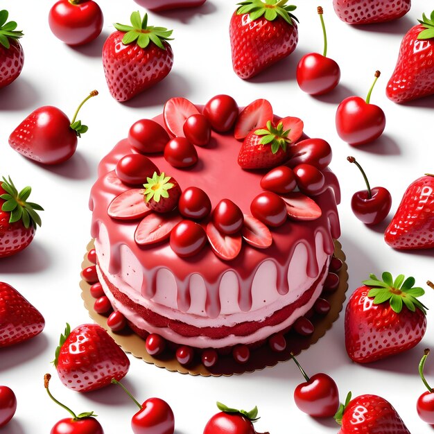 Photo a cake with a strawberry on it and a strawberry on the top