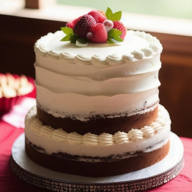 a cake with a strawberry on the top and a strawberry on the top.